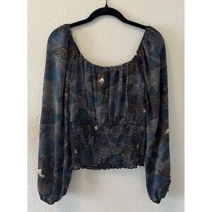 NWT Willow & Root Women's Blouse Size Small Peasant Boho Puff Sleeve Floral Dot